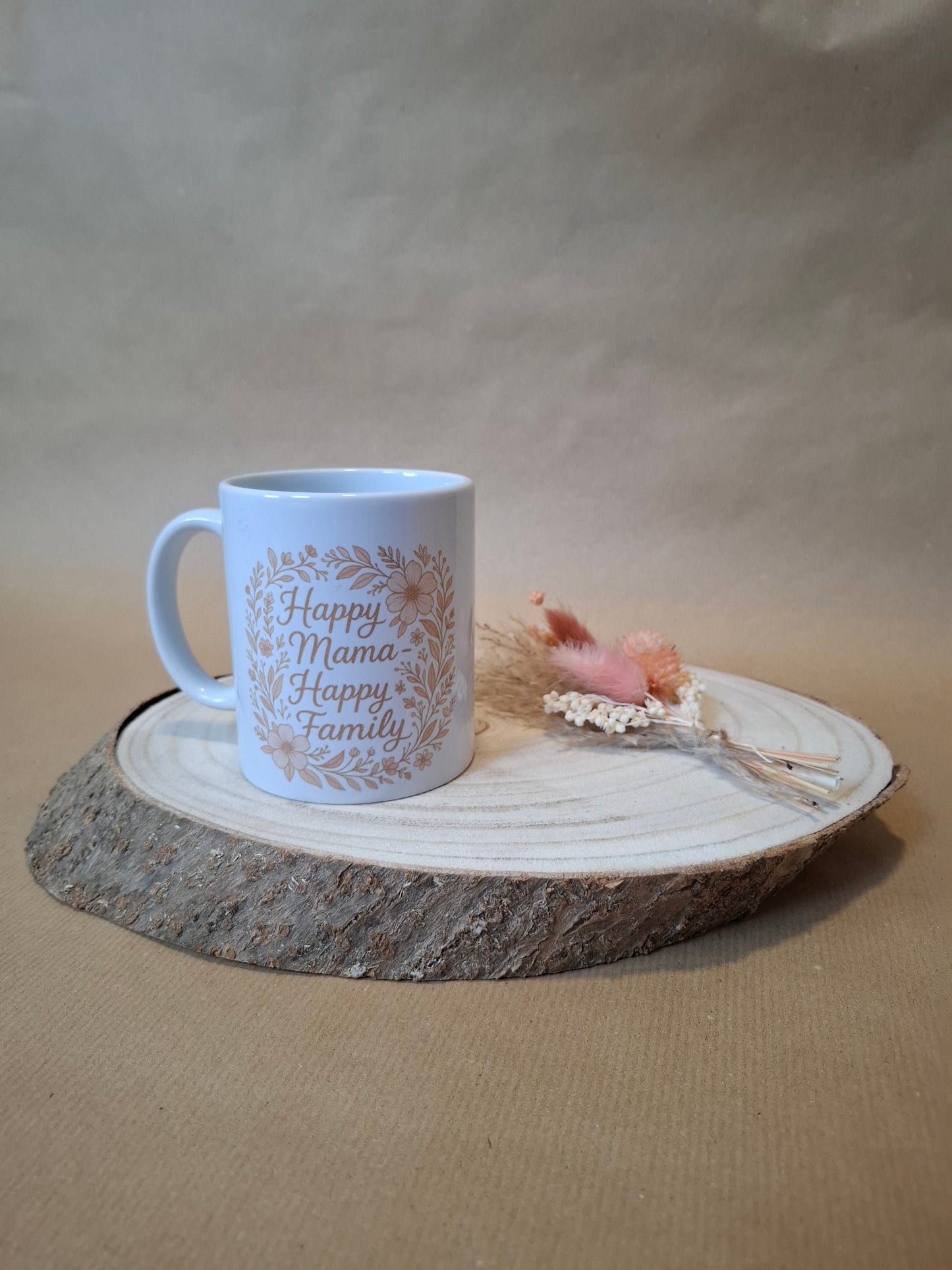 Keramiktasse, 340ml, florales Design, happy Mama, happy Family